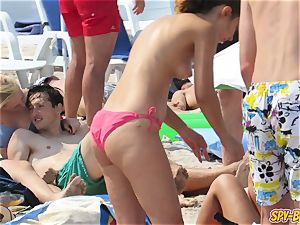 super-hot ginormous udders stripped to the waist inexperienced teenagers bathing suit Beach spycam