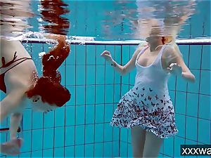 super-hot Russian femmes swimming in the pool