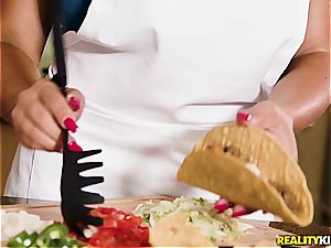 huge-boobed Latina teaches JMac how to fill taco shells